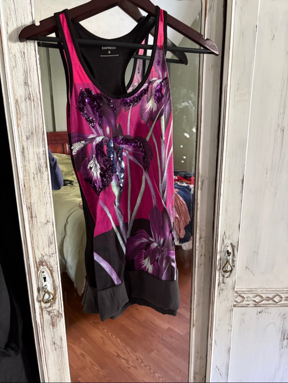 Express Fuchsia & Purple Floral Sequin Tank Mini Dress